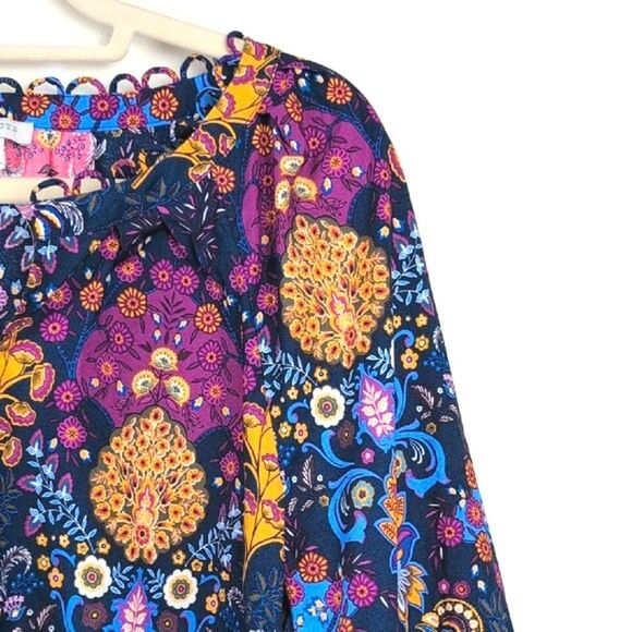 Talbot's Pleated Sleeve Poplin Blouse Top In Floral Medallion Size L - Picture 4 of 10